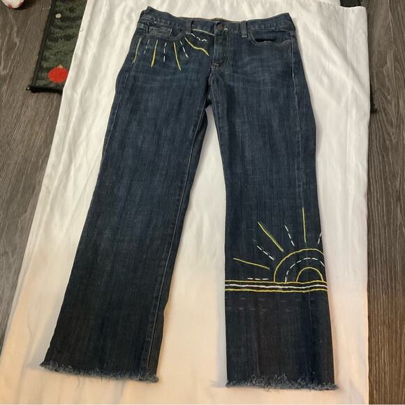 J. Crew Sunshine Hipslung Frayed Hem Cropped Jean 28 Boho Festival Retrogirl - Picture 3 of 11